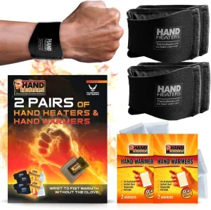 Hand Heaters Wristbands Heated Wrist Wrap 8  Hours Warmth Hand Heating Pad for Wrist Warmers 2 Pack of Wristbands with 4 Disposable Warmers for Hands and Feet - Winter Essentials