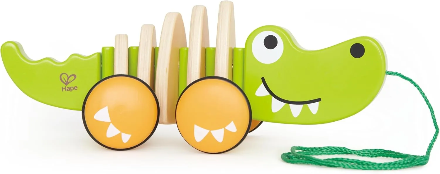 Hape Wooden Walk-A-Long Croc for Babies| Pull & Pull Walking Toy for Toddlers 12 Months and Up