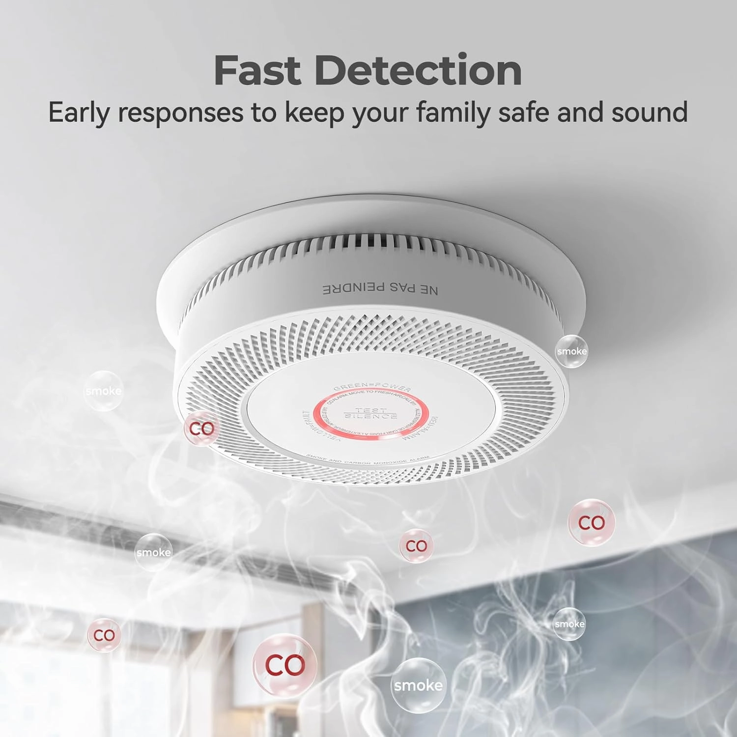 Hardwired Smoke and Carbon Monoxide Detector with Voice Alert,Wired Interconnected Smoke Alarm and Carbon Monoxide Detector Battery Backup,Fire Alarms and CO Detector for Home, 1-Pack