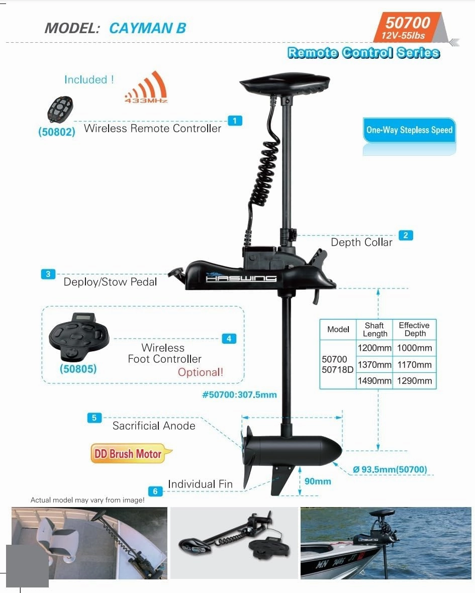 HASWING Electric Trolling Motor – Cayman 12V 55LB 54 Inch Shaft Bow Mount Boat Fishing Saltwater Freshwater with Remote Control and Quick Release Bracket 50700-137W-Q