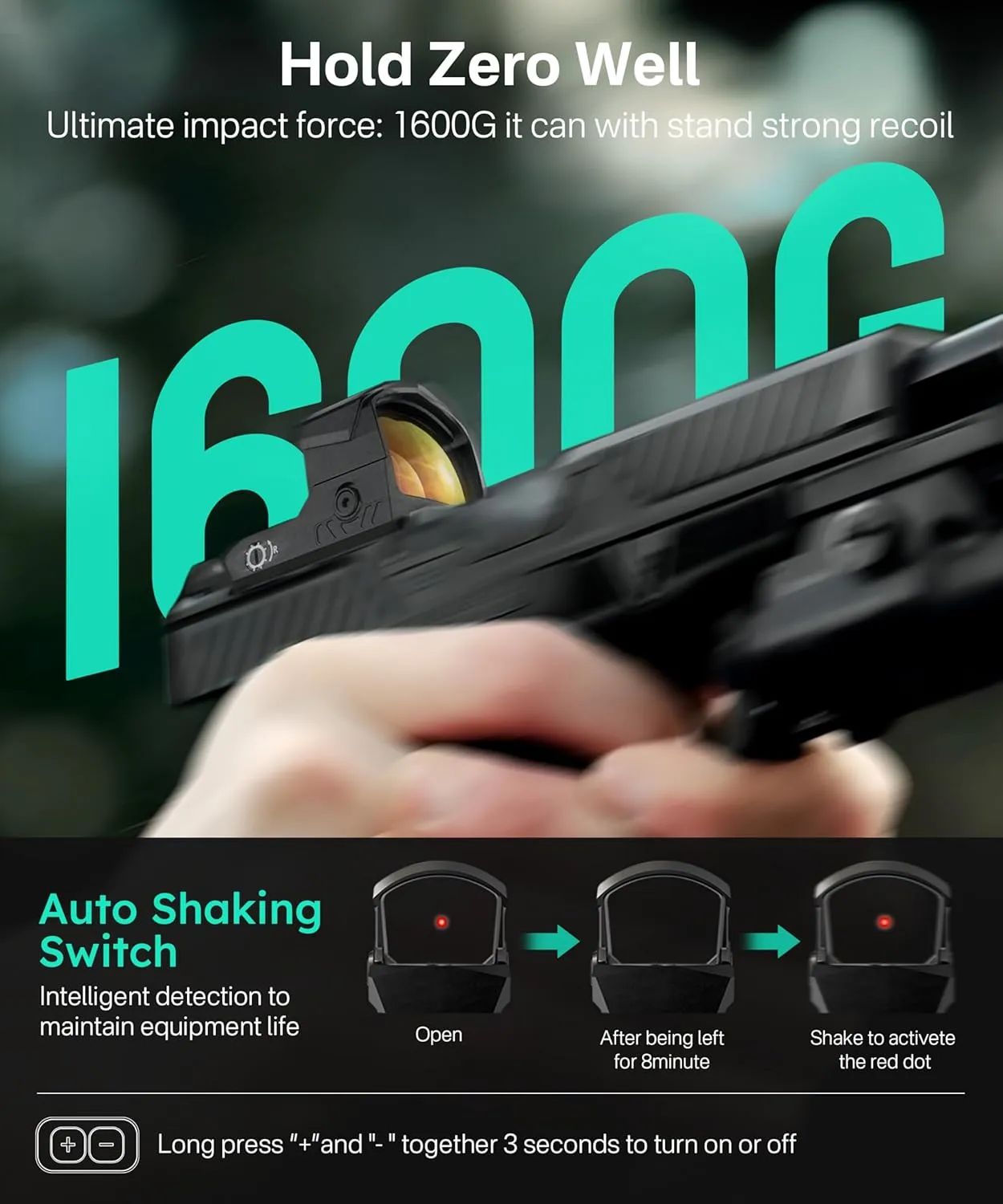 HAWKWAY 2 MOA Red Dot Sight for Pistol RMR RMSC Dot Open Reflex Sight Auto Shaking Switch Solar & Auto Switching Parallax Free for Full-Sized