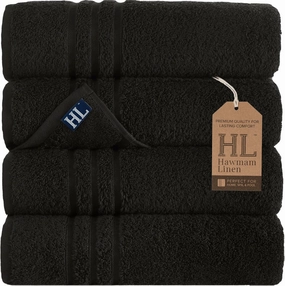 Hawmam Linen Black Bath Towels 4-Pack - 27x54 Soft and Absorbent, Premium Quality Perfect for Daily Use 100% Cotton Towel 600 GSM