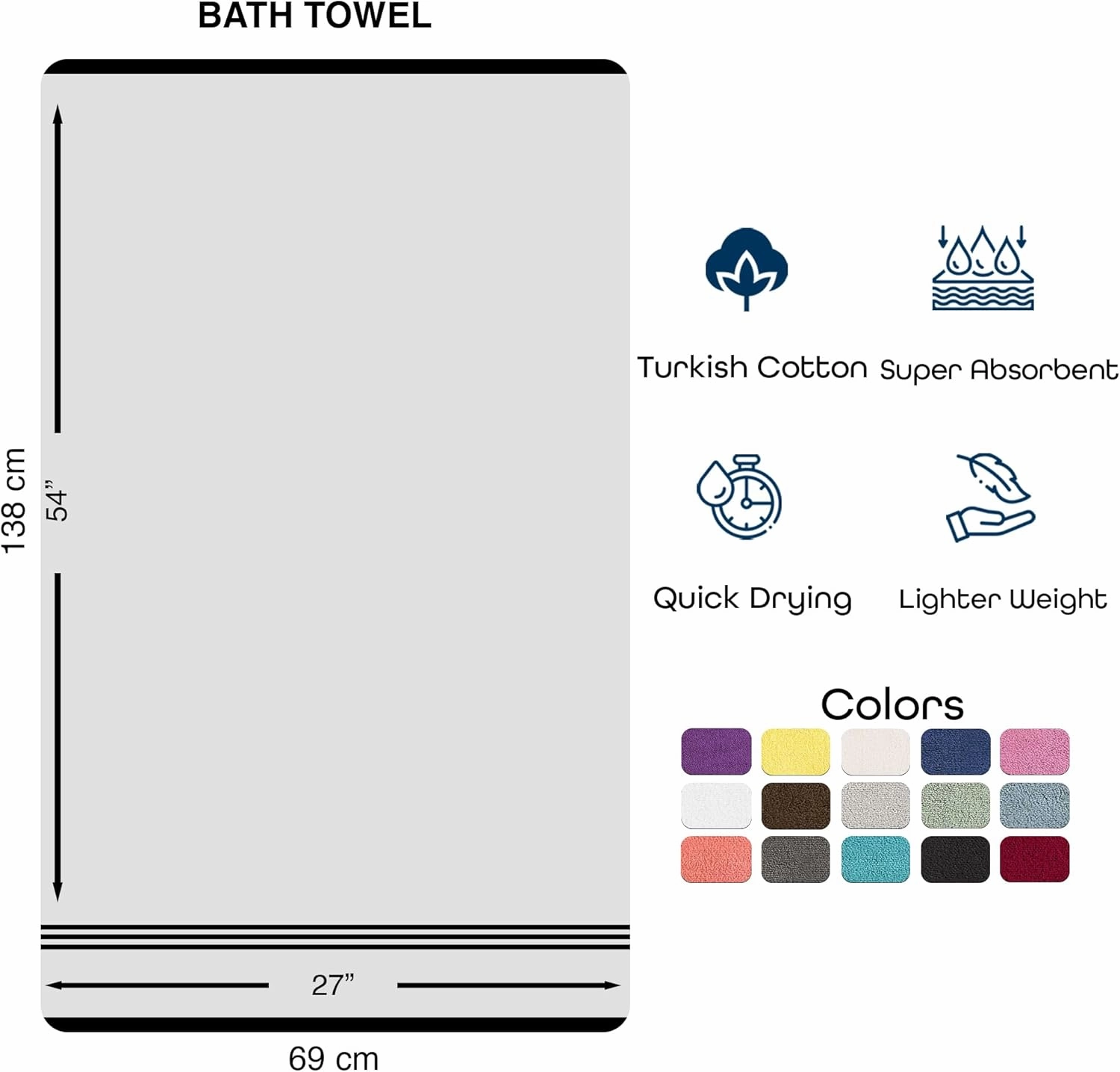 Hawmam Linen Black Bath Towels 4-Pack - 27x54 Soft and Absorbent, Premium Quality Perfect for Daily Use 100% Cotton Towel 600 GSM