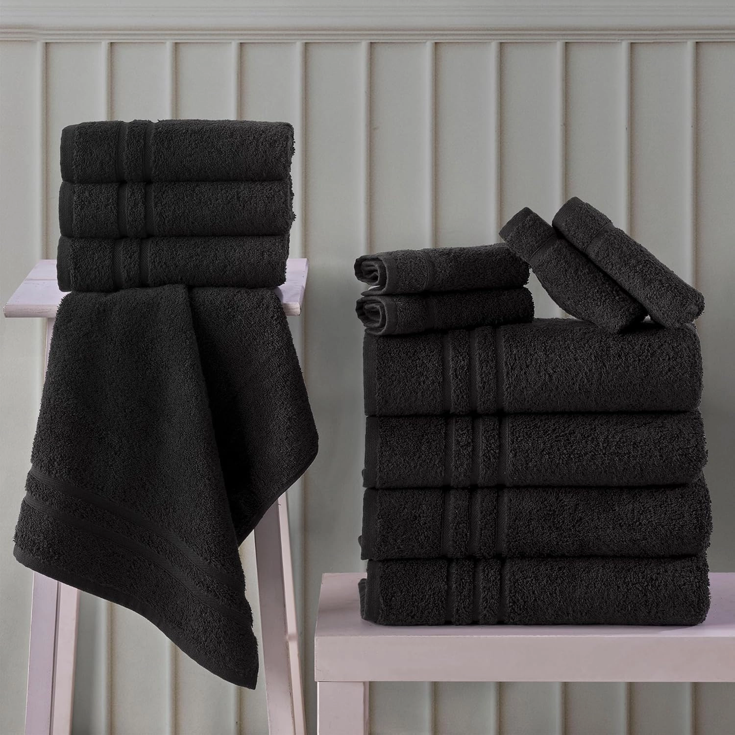 Hawmam Linen Black Bath Towels 4-Pack - 27x54 Soft and Absorbent, Premium Quality Perfect for Daily Use 100% Cotton Towel 600 GSM