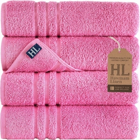 Hawmam Linen Pink Bath Towels 4 Pack Soft and Absorbent, Premium Quality Perfect for Daily Use 100% Cotton Towel 600 GSM