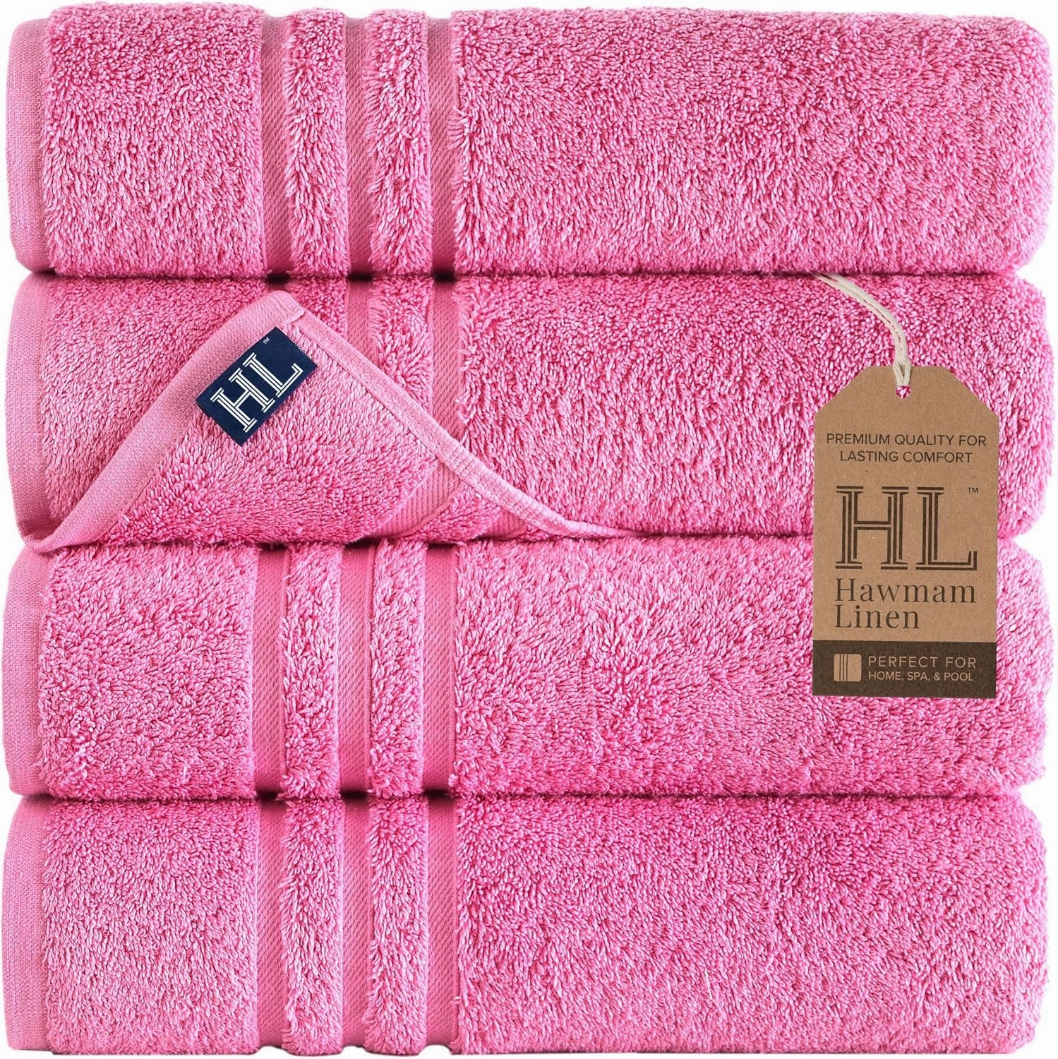 Hawmam Linen Pink Bath Towels 4 Pack Soft and Absorbent, Premium Quality Perfect for Daily Use 100% Cotton Towel 600 GSM