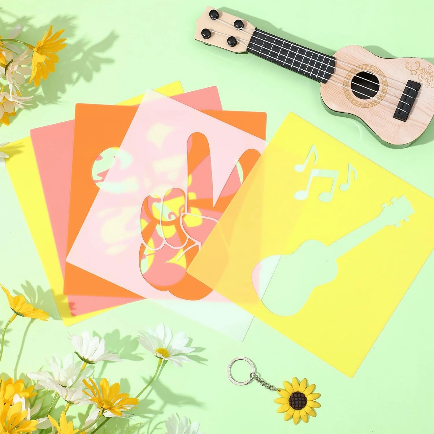Henoyso 24 Pcs Boho Groovy Peace Stencil Set 8 x 8 Inch Plastic Drawing Painting Chalk Templates Assorted Stencils Reusable for Kids Painting on Wood Paper Scrapbook Wedding DIY Art Crafts