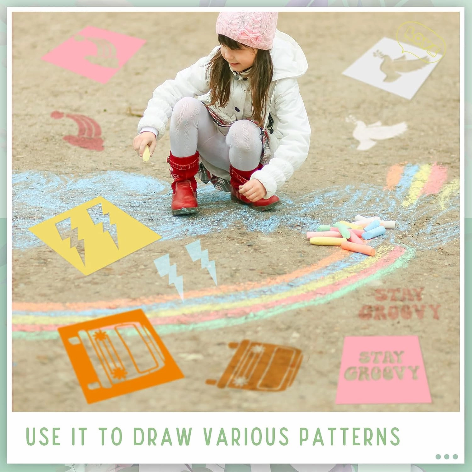 Henoyso 24 Pcs Boho Groovy Peace Stencil Set 8 x 8 Inch Plastic Drawing Painting Chalk Templates Assorted Stencils Reusable for Kids Painting on Wood Paper Scrapbook Wedding DIY Art Crafts