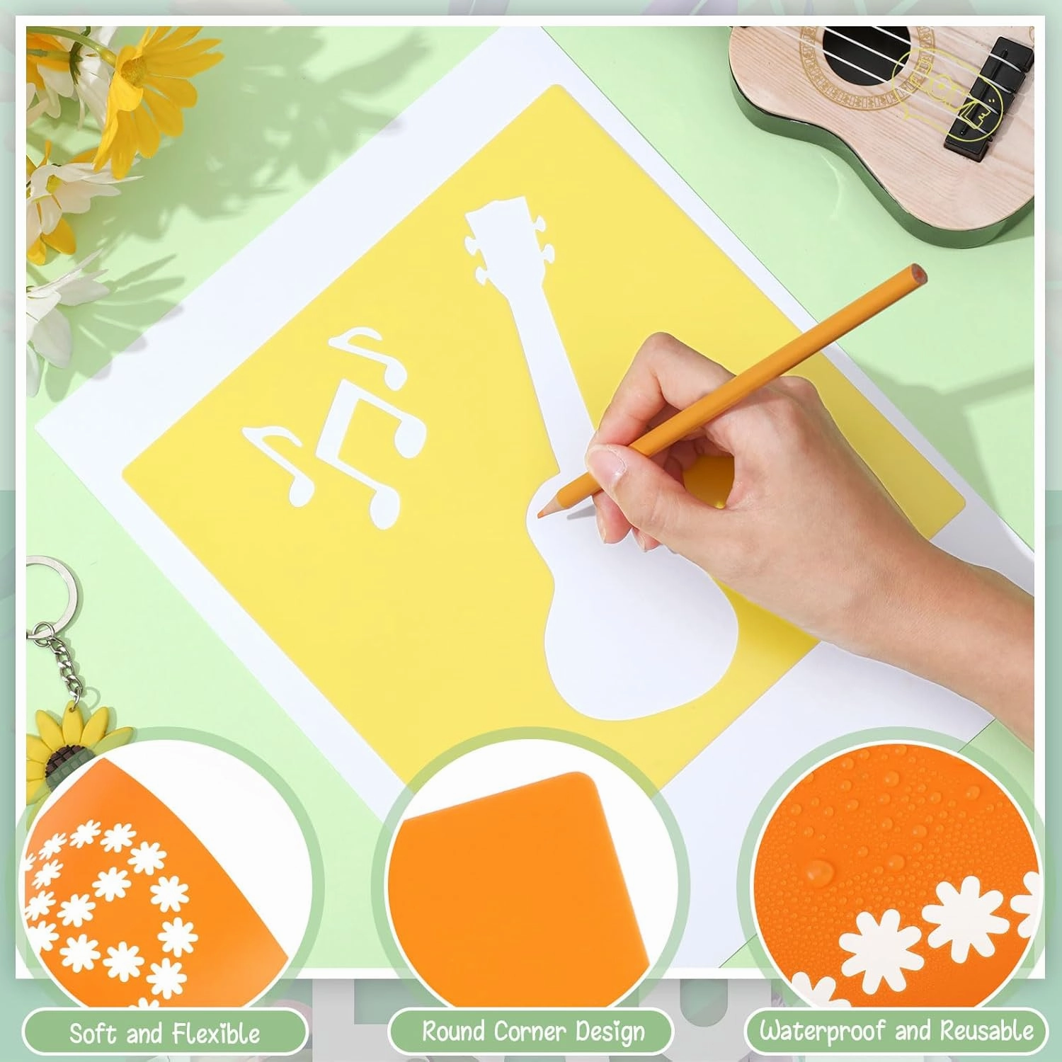 Henoyso 24 Pcs Boho Groovy Peace Stencil Set 8 x 8 Inch Plastic Drawing Painting Chalk Templates Assorted Stencils Reusable for Kids Painting on Wood Paper Scrapbook Wedding DIY Art Crafts