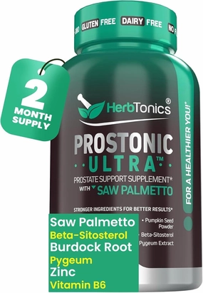 Herbtonics Prostonic Ultra: Dual Prostate & Hair Support for Men – Saw Palmetto, Beta-Sitosterol, Pumpkin Seed – Promotes Urinary Health & Natural DHT Blocking – 120 Capsules