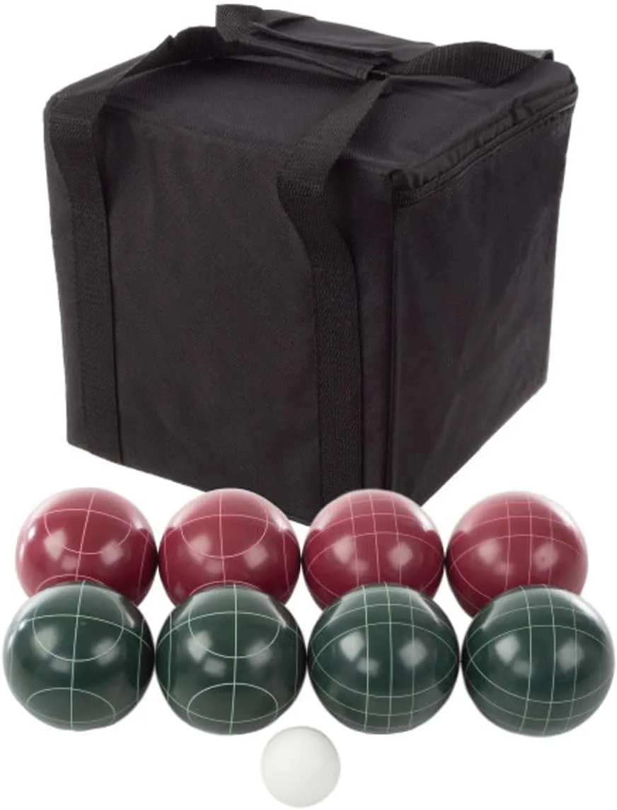 Hey! Play! Bocce Ball Set Regulation Size - Lawn Game for Backyard or Beach - Includes Red and Green Bocce Balls, Pallino, and Carrying Case by Trademark Games