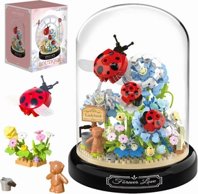 HI-REEKE Flower Ladybug Bouquet Building Block Set, Micro Mini Botanical Building Toy for Women-596 PCS