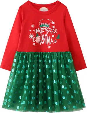 HILEELANG Toddler Girl Dress Long Sleeve Winter Christmas Clothes Cotton Casual Playwear Basic Tunic Outfit Dresses