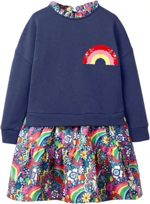 HILEELANG Toddler Girl Dress Long Sleeve Winter Christmas Clothes Cotton Casual Playwear Basic Tunic Outfit Dresses