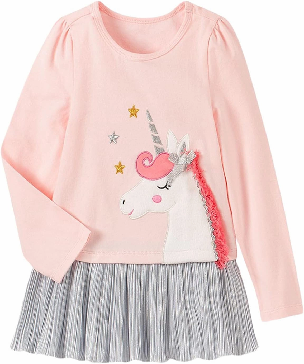 HILEELANG Toddler Girl Dress Long Sleeve Winter Christmas Clothes Cotton Casual Playwear Basic Tunic Outfit Dresses