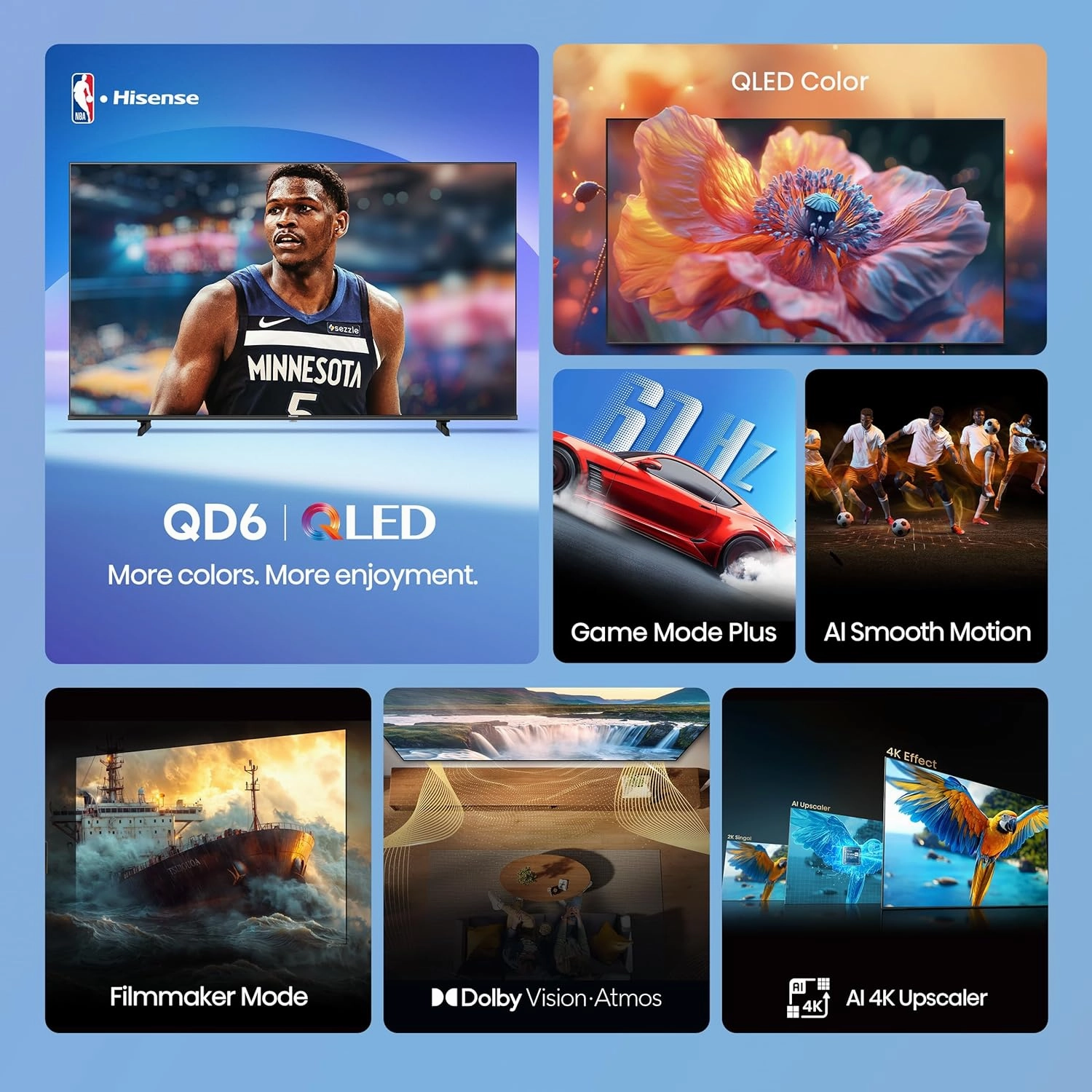Hisense 75" Class QD6 Series (75QD6QF, 2025 Model) QLED 4K UHD Smart Fire TV, Voice Remote with Alexa, Dolby Vision, Dolby Atmos, Motion Rate 120, HDR 10 , Game Mode Plus, MEMC, VRR, ALLM