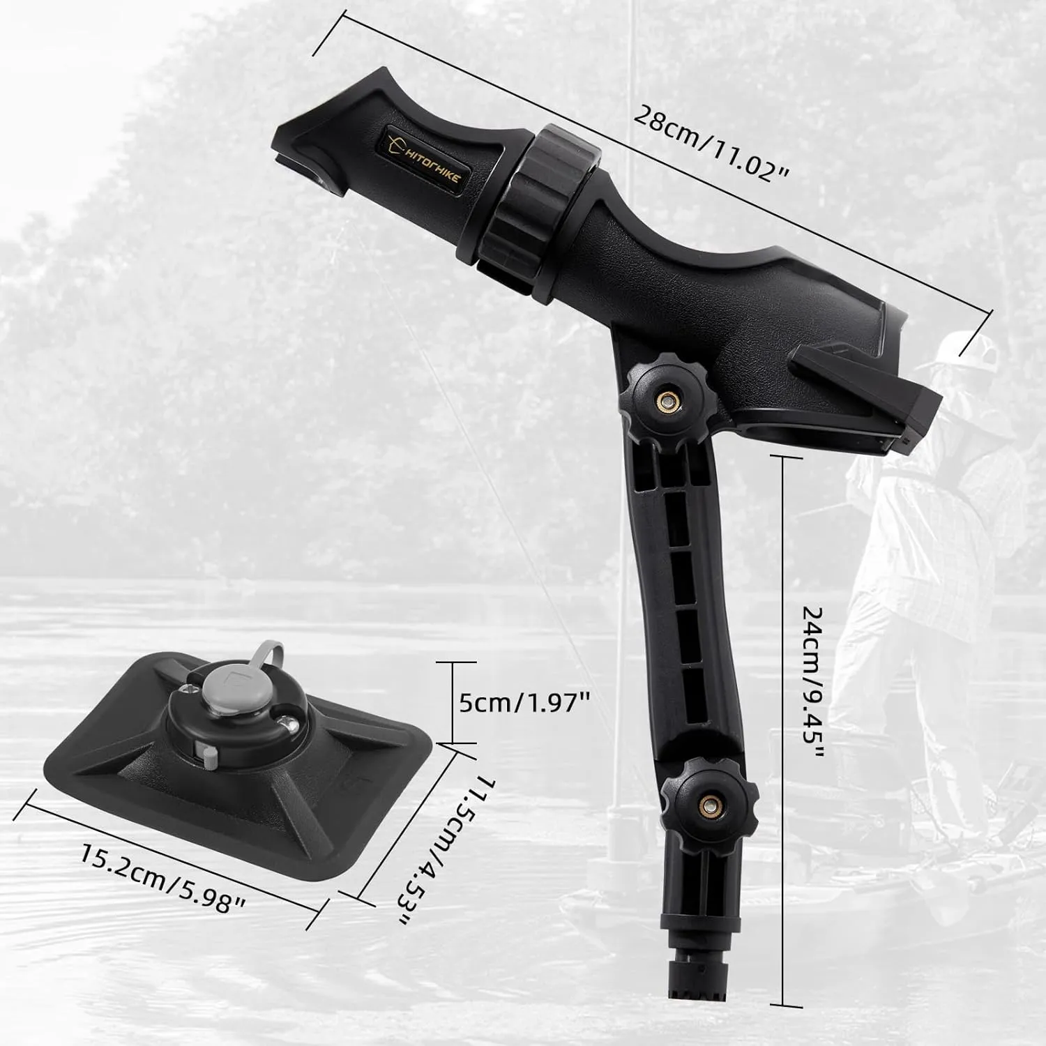Hitorhike Kayak & Boat Fishing Rod Holder Set with Extender – Universal Reel Compatibility, 360° Adjustable, Heavy-Duty Mounts