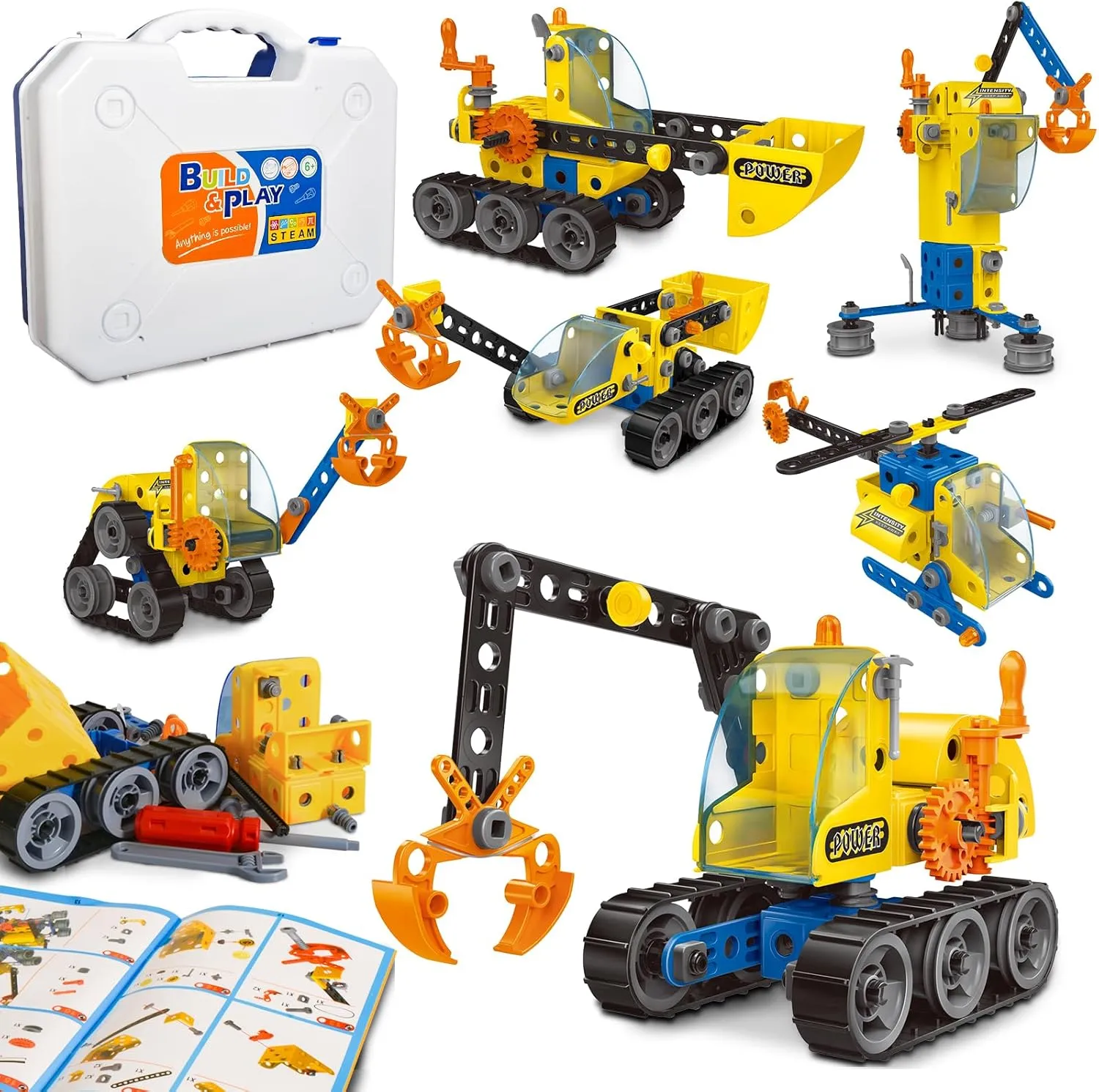 HOMETTER Building Toys, for Age 5-12 Year Old Boys Gift, 6 in 1 Engineering Excavator Toys, Kids Stem Learning Toys Educational Building Kit