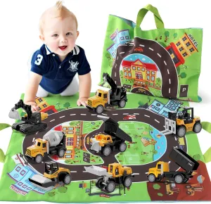 HONGTUO Toddler Car Toys and Playmat Storage Bag 8Pcs Die-cast ConstructionVehicle Toys for 1 2 3 Year Old boy Girl, Birthday Gifts for Toddler Toys Age 1-2