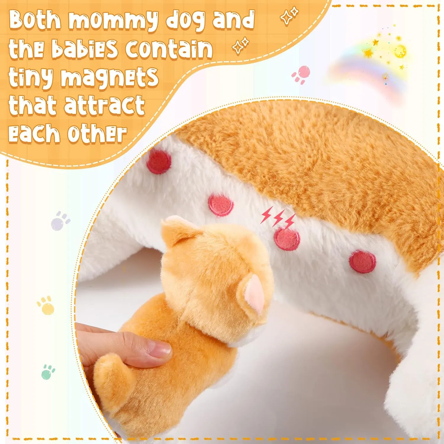 Honoson Nurturing Dog Mommy Plush Set with 4 Baby Puppies Soft Cute Dog Themed Stuffed Plush Toys for Kids Girls Boys Easter Birthday Gifts(Shiba Inu)