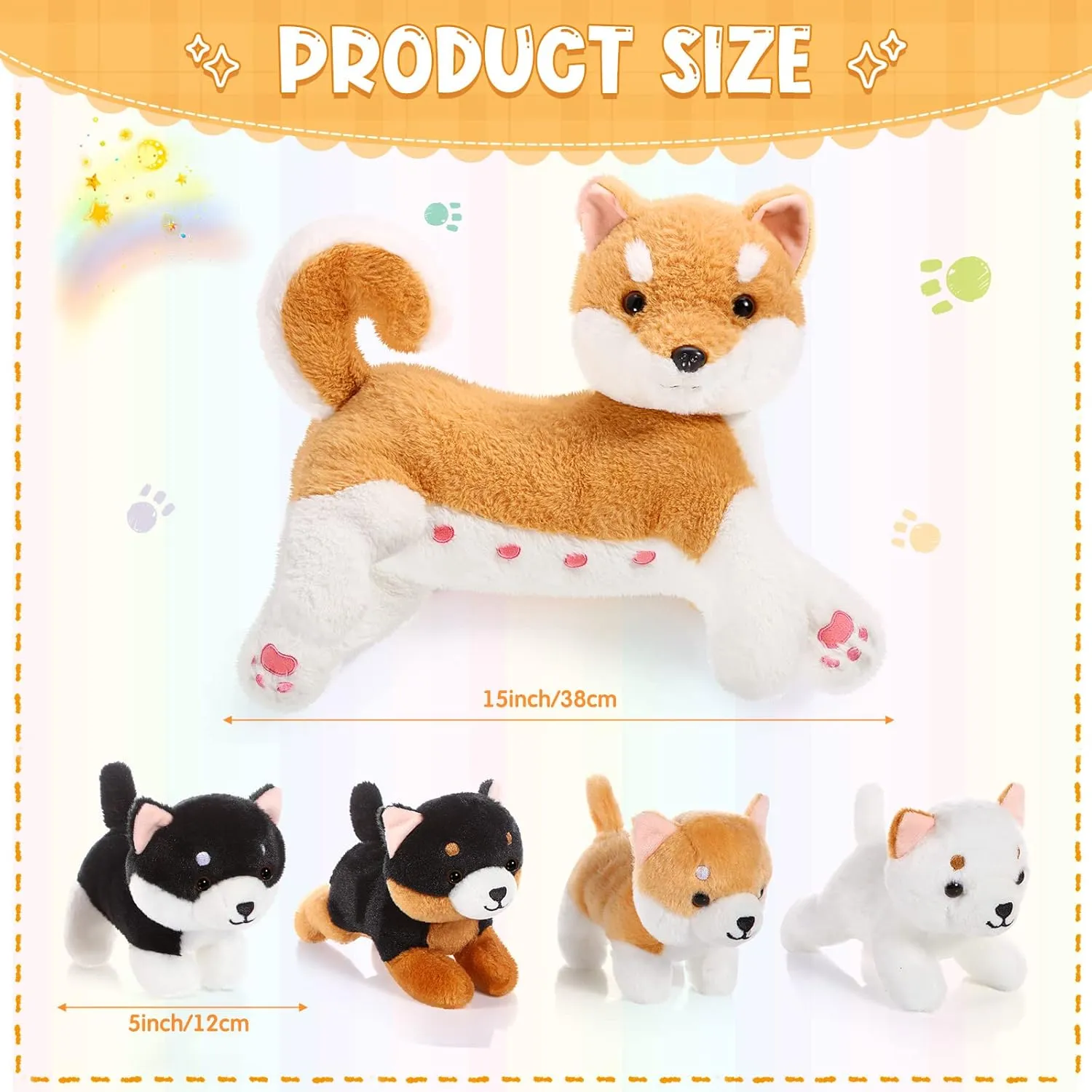Honoson Nurturing Dog Mommy Plush Set with 4 Baby Puppies Soft Cute Dog Themed Stuffed Plush Toys for Kids Girls Boys Easter Birthday Gifts(Shiba Inu)