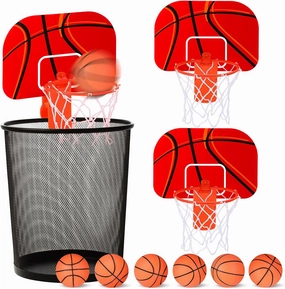 Honoson 3 Sets Indoor Trash Can Basketball Game Set Includes 3 Mini Clip on Basketball Hoop with Backboard 6 Inflatable Ball 3 Pump Kid Adult Office Decompression Toy Gift