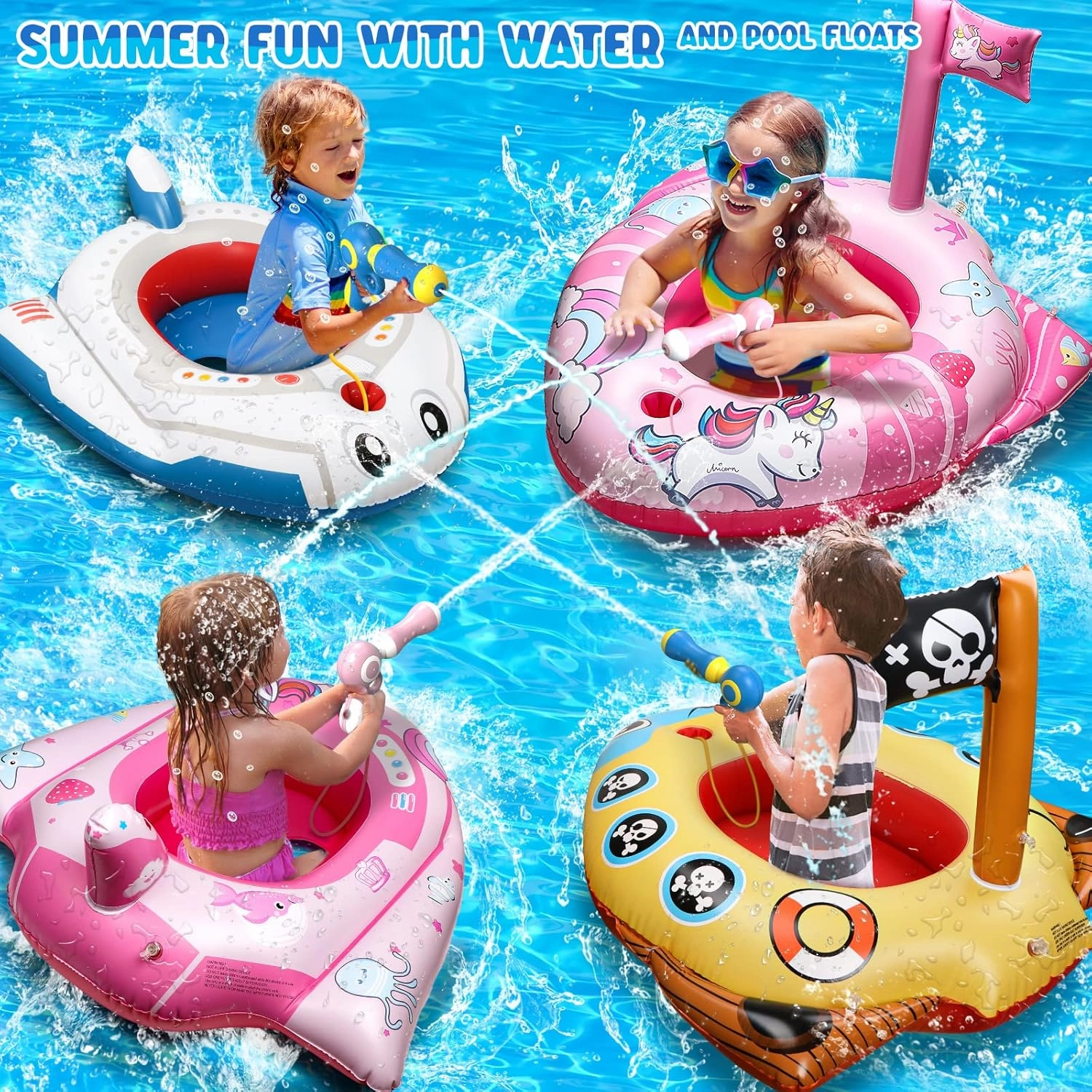 HopeRock Unicorn Pool Floats for Toddlers and Kids, with Water Gun, Pool Toys for 3-8 Years Old Girls, Inflatable Swimming Pool Toys