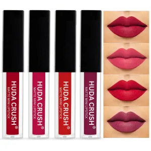 HUDA.CRUSH Beauty Set of 4 Liquid Matte Mini Lipstick - Long Lasting & Waterproof Lipstick Combo Pack Of Red, Deep Red, Wine & Pink Shades for Women and Girls