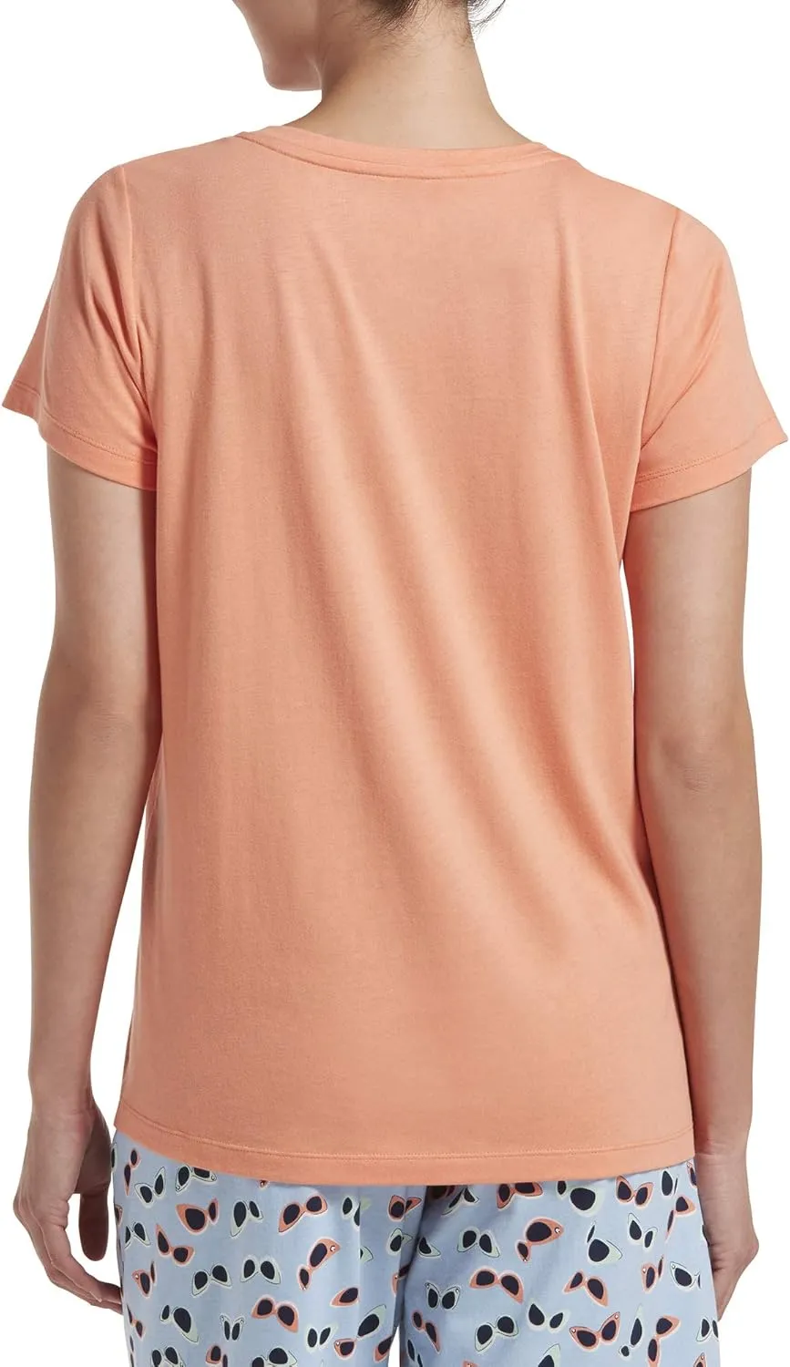 HUE Womens Short Sleeve V-neck Sleep Tee Pajama Top