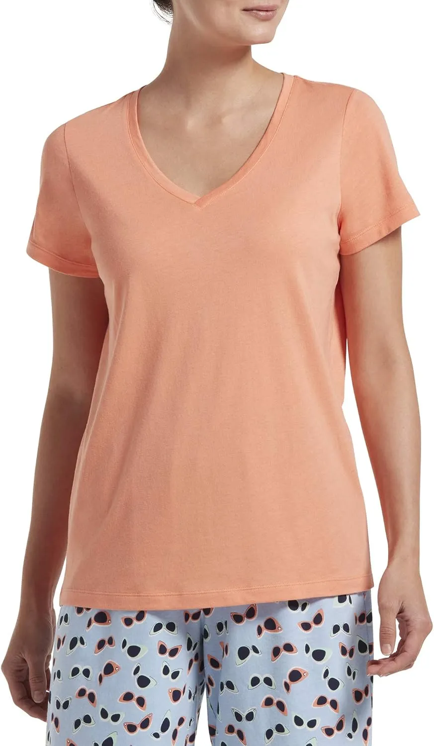 HUE Womens Short Sleeve V-neck Sleep Tee Pajama Top