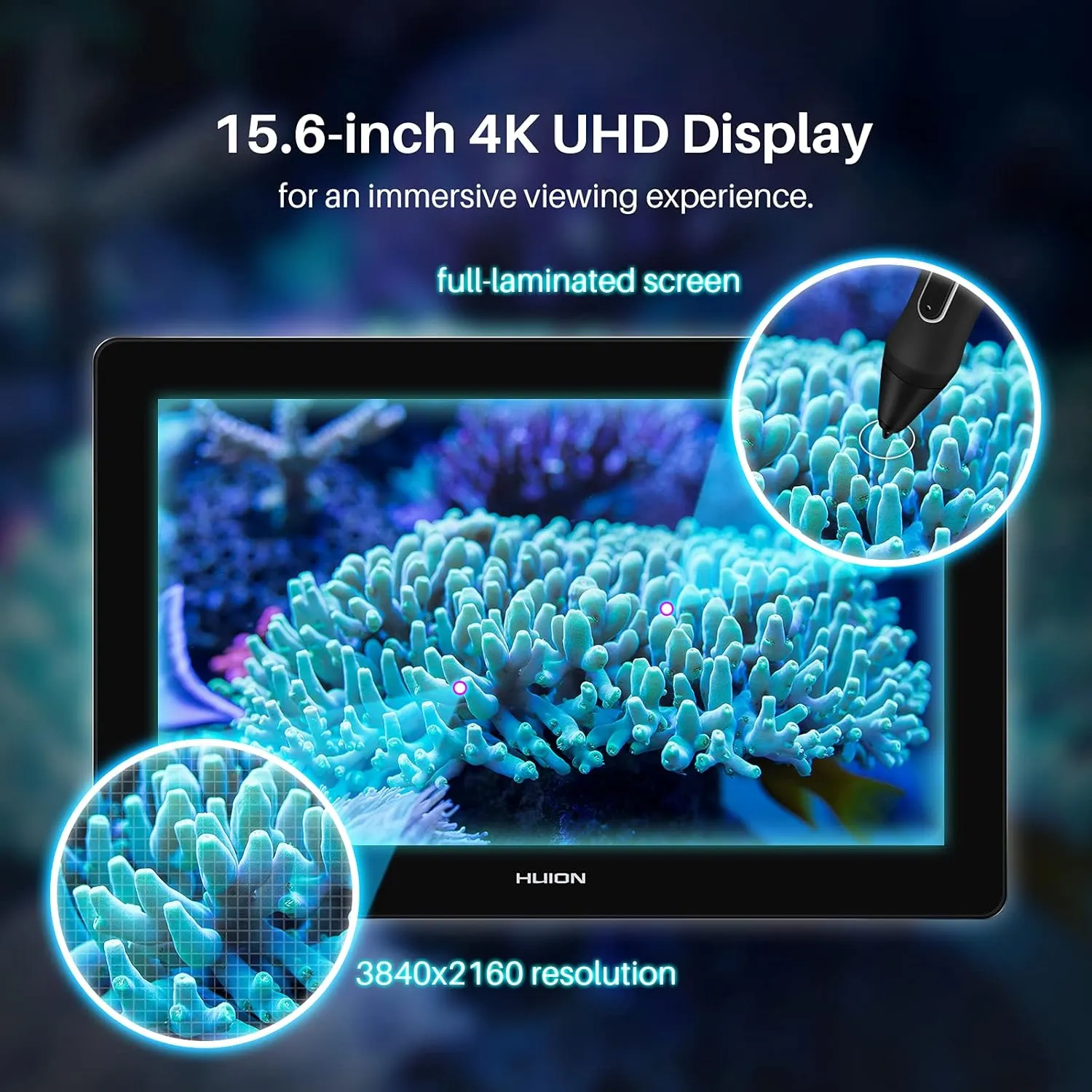 HUION Kamvas Pro 16 Plus 4K UHD Graphics Drawing Tablet with Screen Full Laminated 145% sRGB Art Tablet with Battery-Free Stylus, 15.6-inch Drawing Monitor Work with Linux, Windows PC, Mac, Android