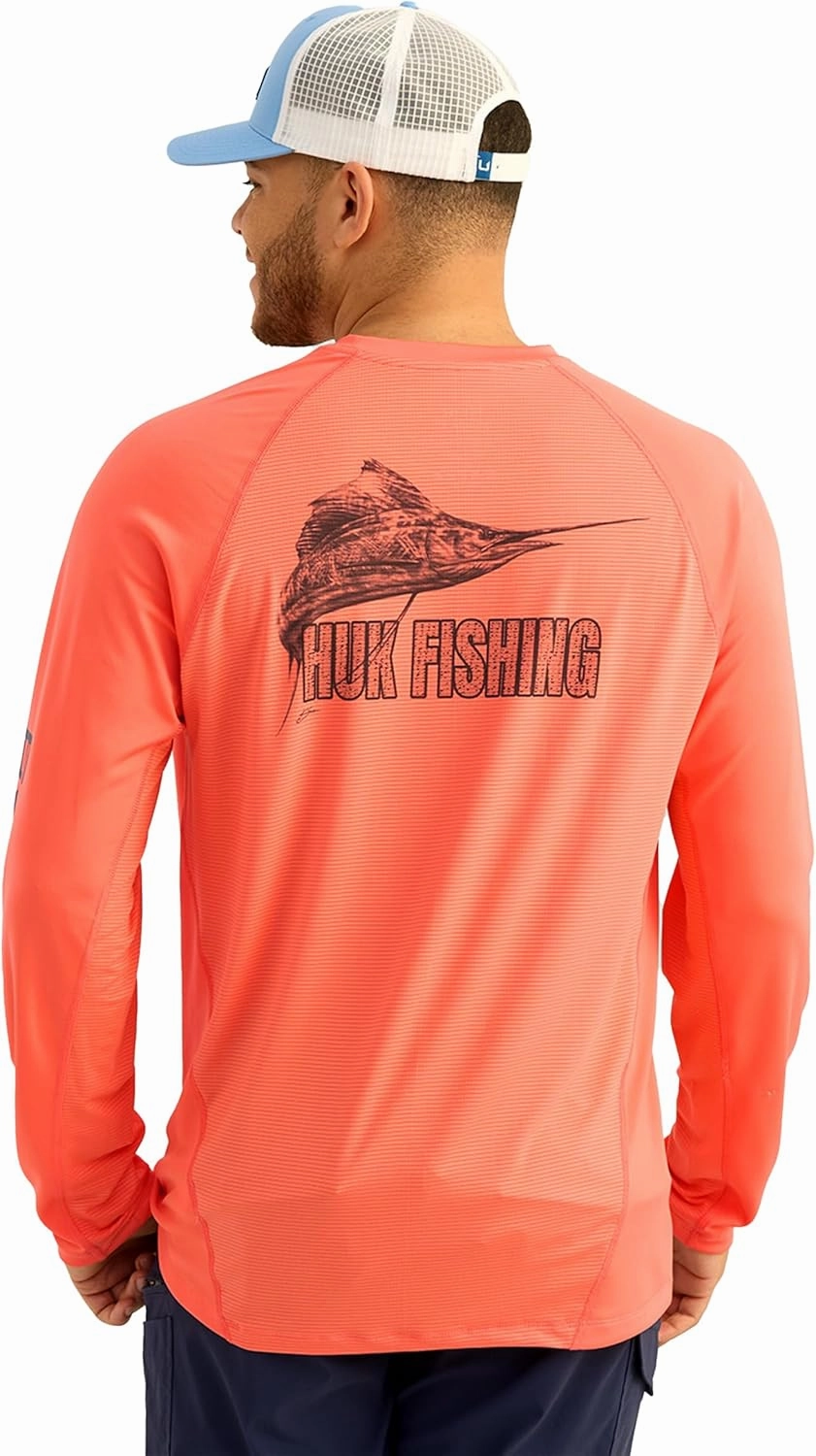 HUK Men's Kc Scott Patterned Icon Crew, Performance Long Sleeve Fishing Shirt
