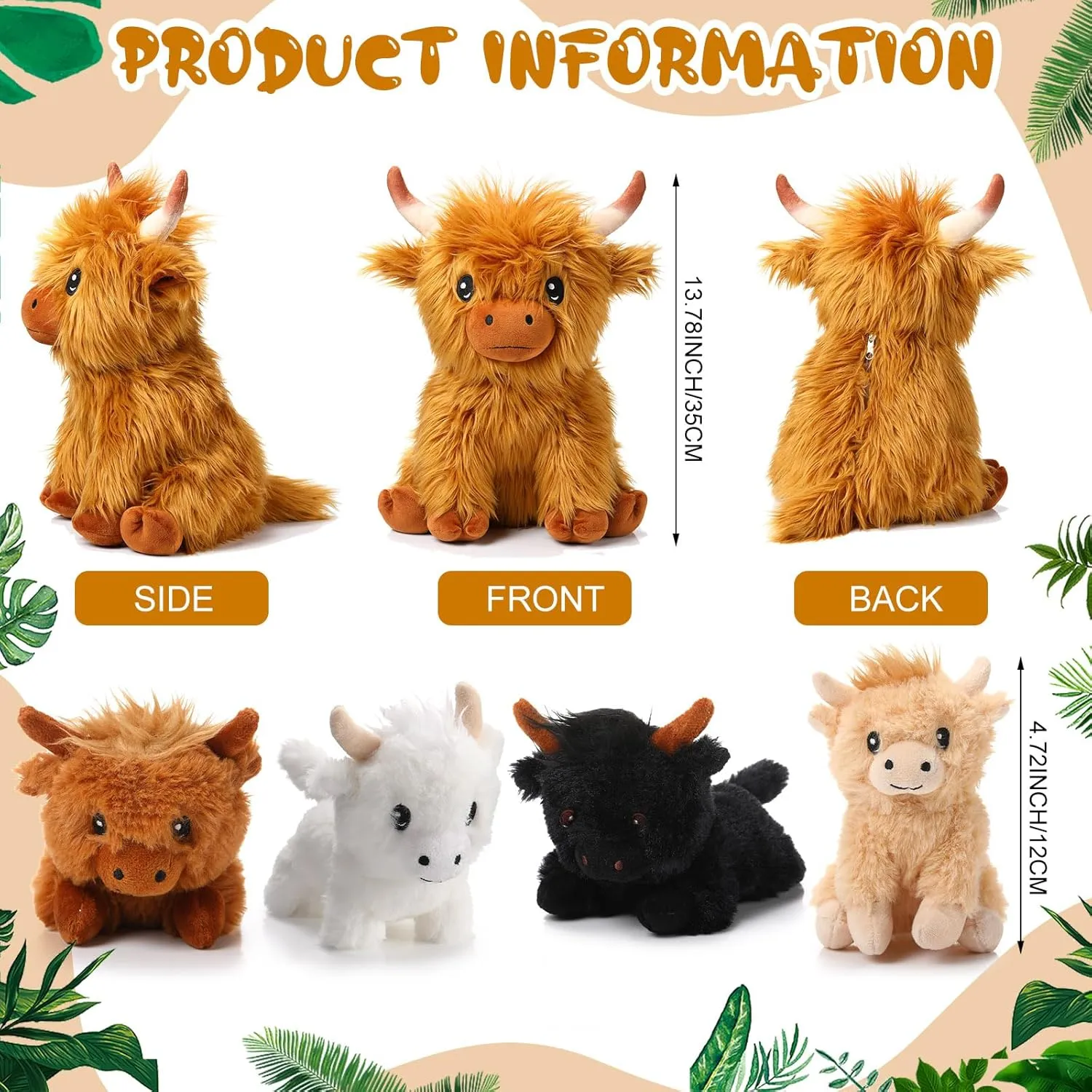 HyDren 5 Pcs Highland Cows Stuffed Animal 13.78 Inch Mommy Highland Cow Plush with 4 Little Babies Soft Plush Toy Set for Boys and Girls Birthday Party Favors(Sitting Style)