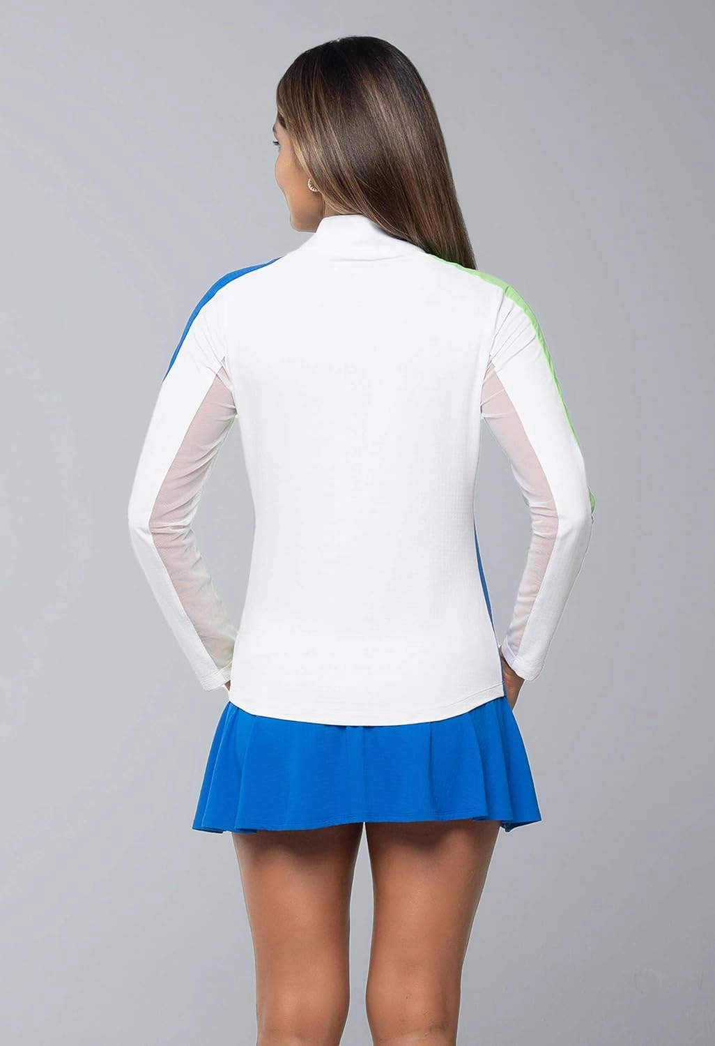 IBKUL Athleisure Wear Sun Protective UPF 50  Icefil Cooling Tech Color Block Print Long Sleeve Mock Neck Top – 10001