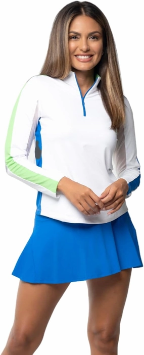 IBKUL Athleisure Wear Sun Protective UPF 50  Icefil Cooling Tech Color Block Print Long Sleeve Mock Neck Top – 10001