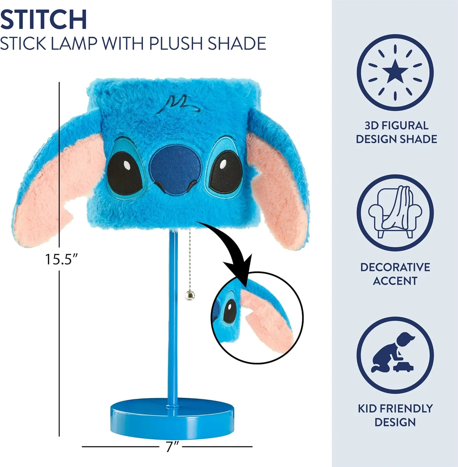Idea Nuova Disney Stitch Figural Plush Shade Table Lamp,Perfect for Kids Rooms