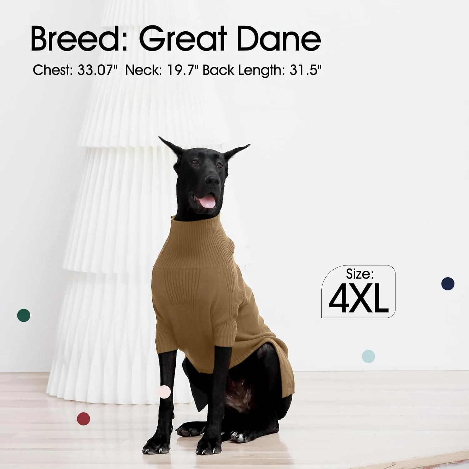 IECOii XXL Dog Sweater,Knit Big Dog Sweater Christmas,Pet Turtleneck Doggy Sweatshirt for Extra Large Dogs boy Girl,Large Size Dog Cold Weather Outfit English Bulldog Clothes for Winter,(Camel XXL)
