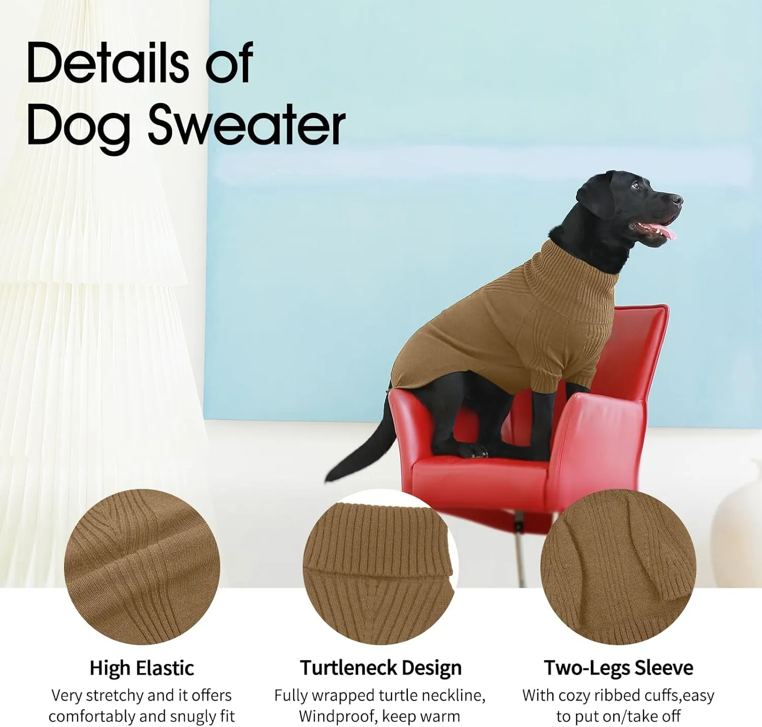 IECOii XXL Dog Sweater,Knit Big Dog Sweater Christmas,Pet Turtleneck Doggy Sweatshirt for Extra Large Dogs boy Girl,Large Size Dog Cold Weather Outfit English Bulldog Clothes for Winter,(Camel XXL)