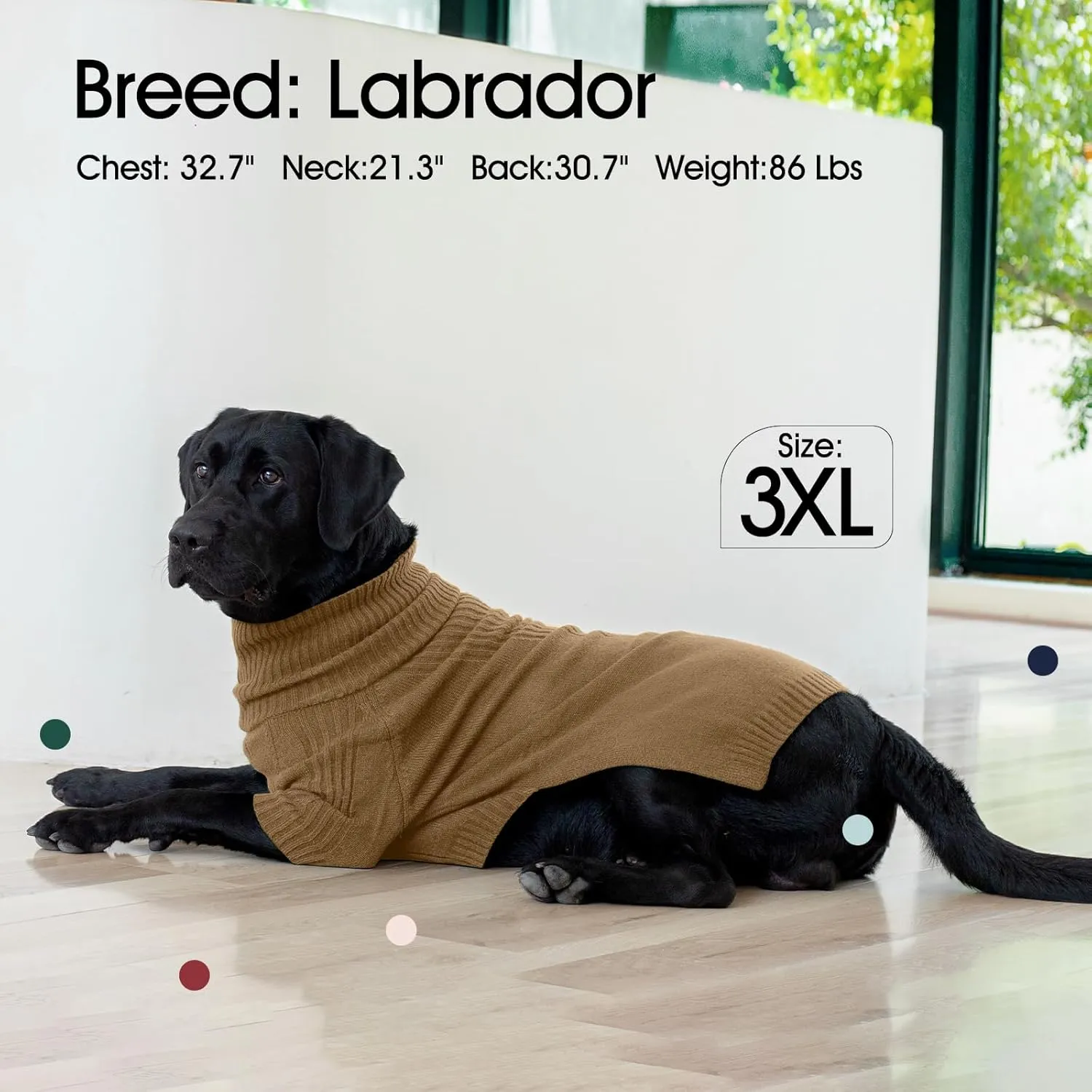 IECOii XXL Dog Sweater,Knit Big Dog Sweater Christmas,Pet Turtleneck Doggy Sweatshirt for Extra Large Dogs boy Girl,Large Size Dog Cold Weather Outfit English Bulldog Clothes for Winter,(Camel XXL)
