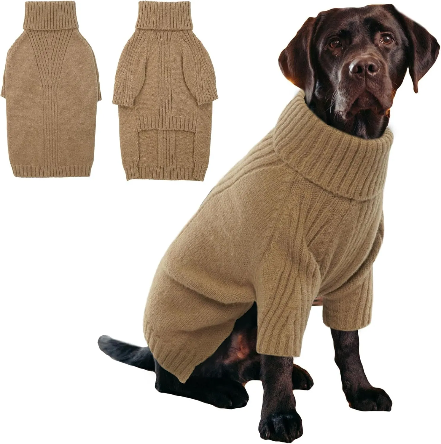 IECOii XXL Dog Sweater,Knit Big Dog Sweater Christmas,Pet Turtleneck Doggy Sweatshirt for Extra Large Dogs boy Girl,Large Size Dog Cold Weather Outfit English Bulldog Clothes for Winter,(Camel XXL)
