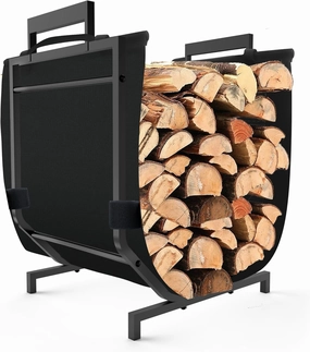 Indoor & Outdoor Firewood Holder with Canvas Carrier, Small Wood Rack for Fireplace, Black