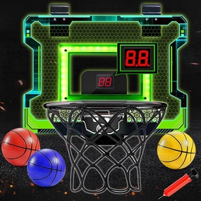 Indoor Basketball Hoop, Mini Basketball Hoop for Door, Electronic Pro Score Board with Automatic Sound & LED Light, Room Sport Set Toy Gift for 3  Kids Teens & Adults with 3 Balls & Air Pump