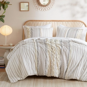 INK IVY Comforter for King Size Bed, Chenille Tufted, Breathable Cotton Comforter Set King, All Season Modern Boho Comforter with Farmhouse Bedding Flare, 2 Matching Shams, King Ivory 3 Piece