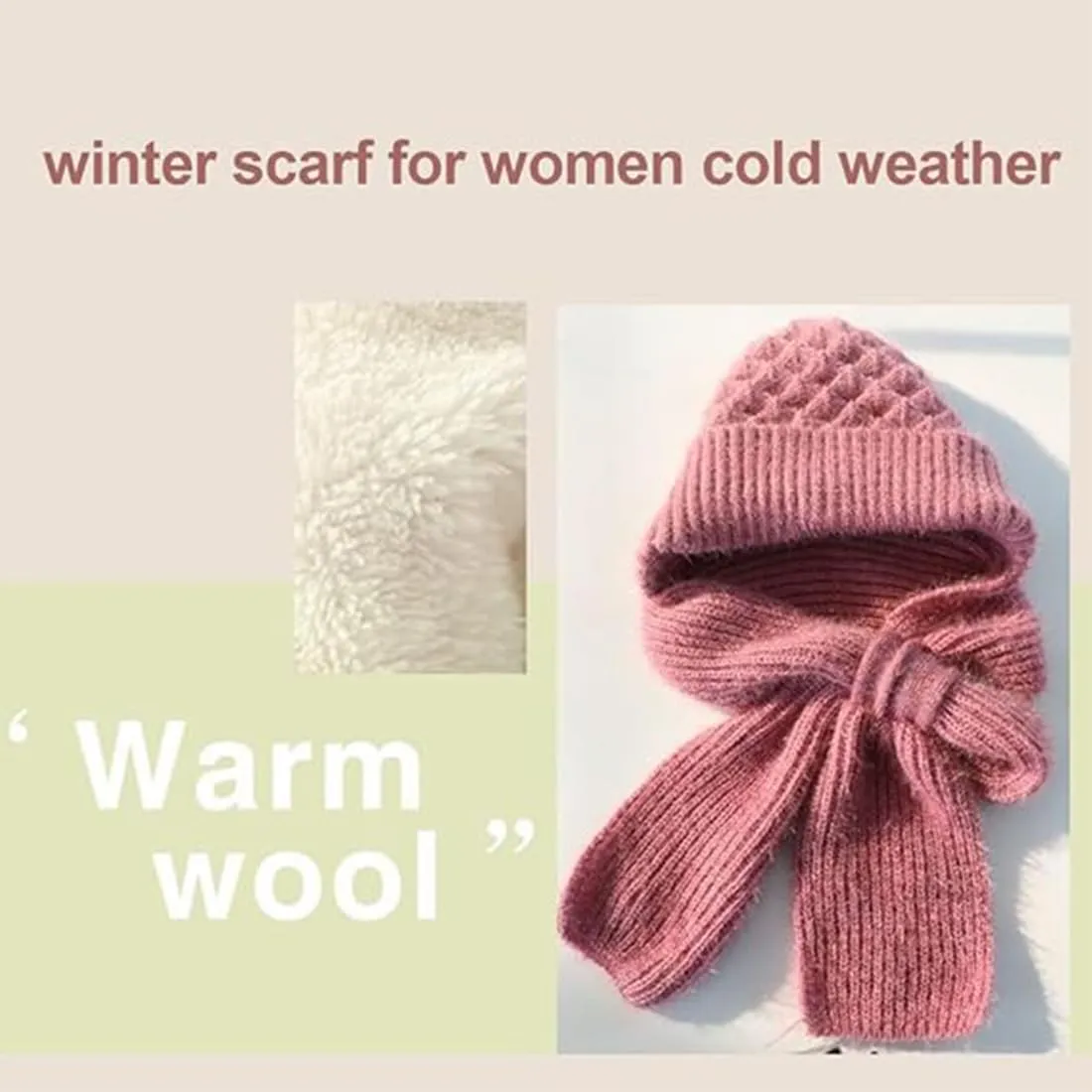 Integrated Ear Protection Windproof Cap & Scarf, 2 in 1 Winter Warm Knitted Hat Scarf Set for Women
