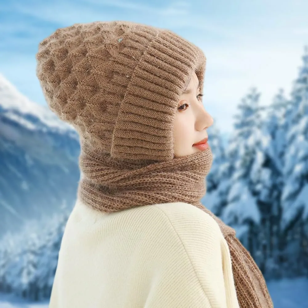 Integrated Ear Protection Windproof Cap and Scarf Set - Knitted Hat for Women Winter Warm Beanie