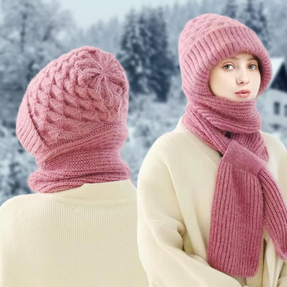 Integrated Ear Protection Windproof Cap and Scarf Set - Knitted Hat for Women Winter Warm Beanie
