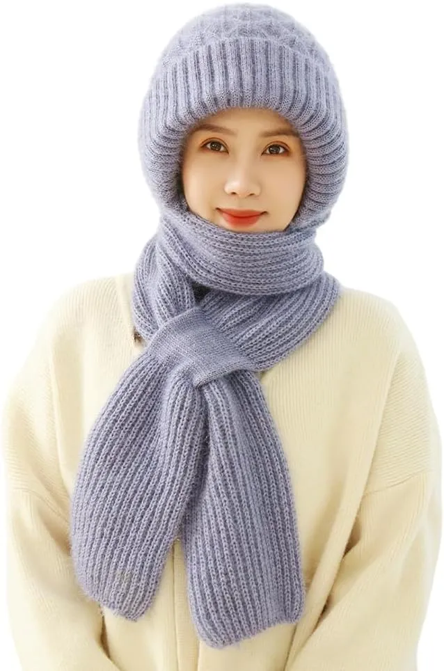 Integrated Ear Protection Windproof Cap and Scarf Set - Knitted Hat for Women Winter Warm Beanie