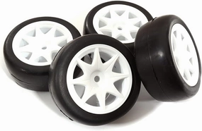 Integy RC Hopups for Tamiya, Plastic 8 Spoke Wheels w/Rubber Slick Tires for 1/10 Mini & Tamiya M-Chassis