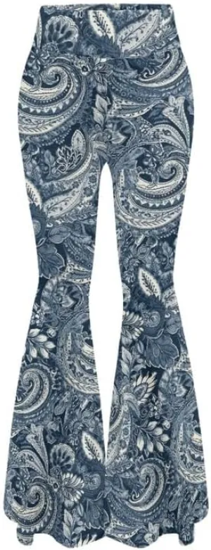Irisjudy Women High Waist Fluid Color Workout Bootleg Pants Regular/Tall, Boho Floral Casual Flare Pants for Casual Work