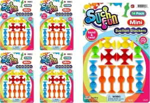 JA-RU Mini Suction Stackers (4 Packs, 14 Pieces Each) – Colorful Suction Cup Toys for Kids Ages 4-8 and Up. Suction Bath Toys. Stress Relief Fidget Toy, Sensory Bin Filler. 4896-4s